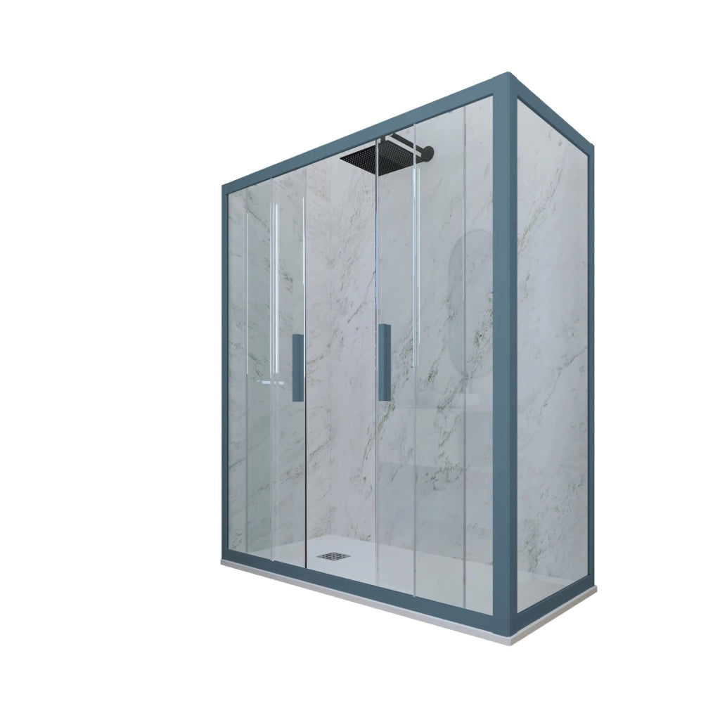 Box doccia 2 ante scorrevoli 80x140 CM H 200 Vetro Trasparente Profilo Blu Navy mod. Glam Duo