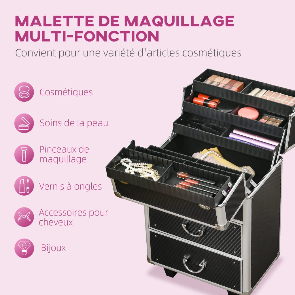Trolley per trucco con manico telescopico ¨C Xylo ¨C 36x23x58 cm alluminio ABS nero