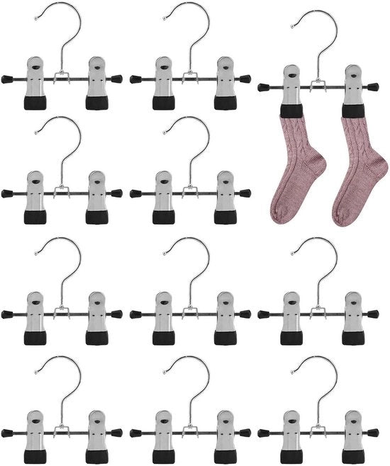 Hanger multifunzionale a 10 pezzi - Antiscivolo - Applicazione per pantaloni - Acciaio inossidabile - Disegno girevole