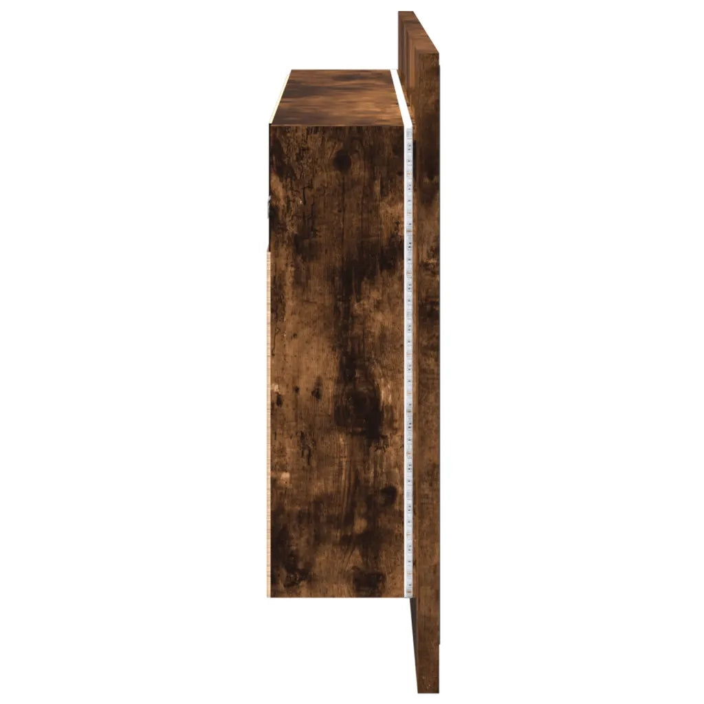 Armadietto a Specchio con LED Rovere Fumo 80x12x45cm Acrilico 834951