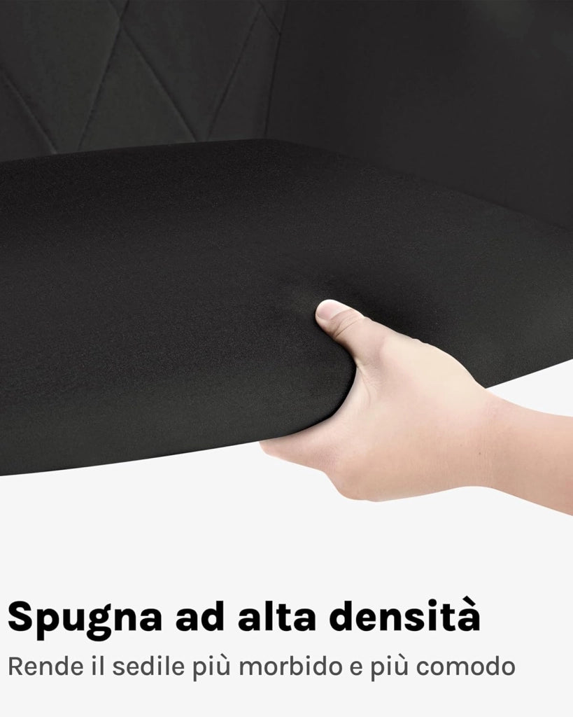 Set di 2 Sedie per Sala da Pranzo Imbottita, Poltroncina in Velluto,Sedia da Cucina con Braccioli e Schienale, Gambe in Metallo, Nero, BH352sz-2