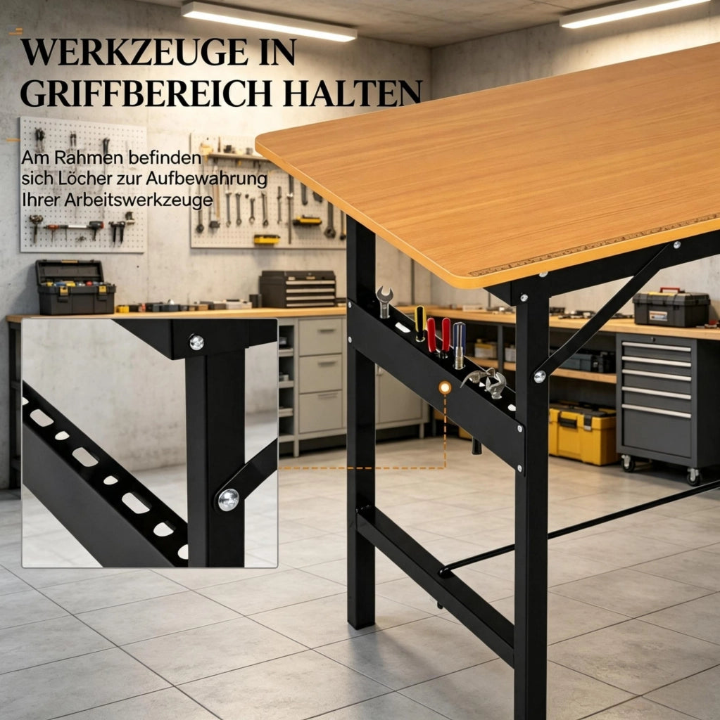 Banco da lavoro pieghevole in MDF e metallo 100x60x75,5 cm