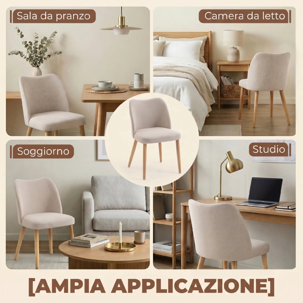 Set di 2 Sedie da Pranzo in Tessuto e Legno ¨C Minimal ¨C Crema