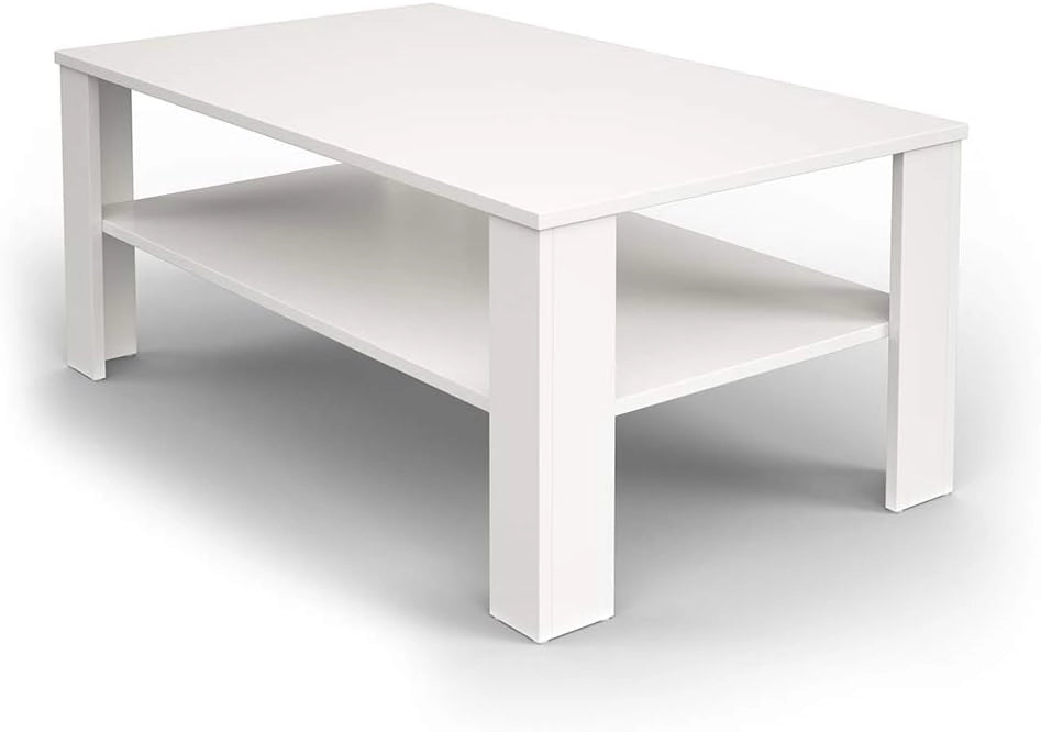 Tavolino da salotto, Bianco, 100 x 60 cm, con vano aperto per la conservazione di riviste