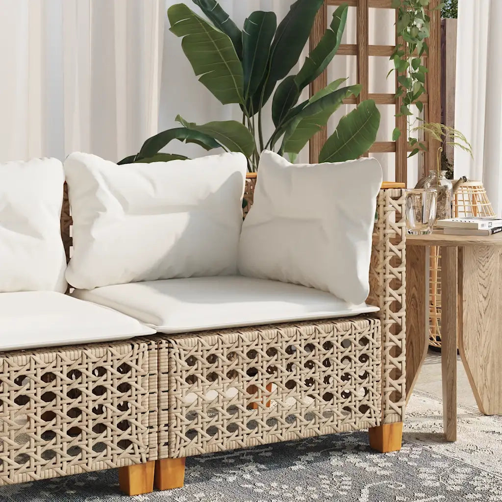 Divano Angolare da Giardino con Cuscini Beige in Polyrattan 365925