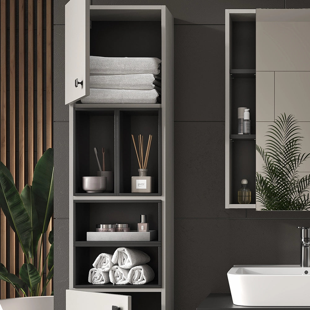 Vicco Armadio per il bagno Grigio 37.5 x 150 cm con anta e vani a giorno