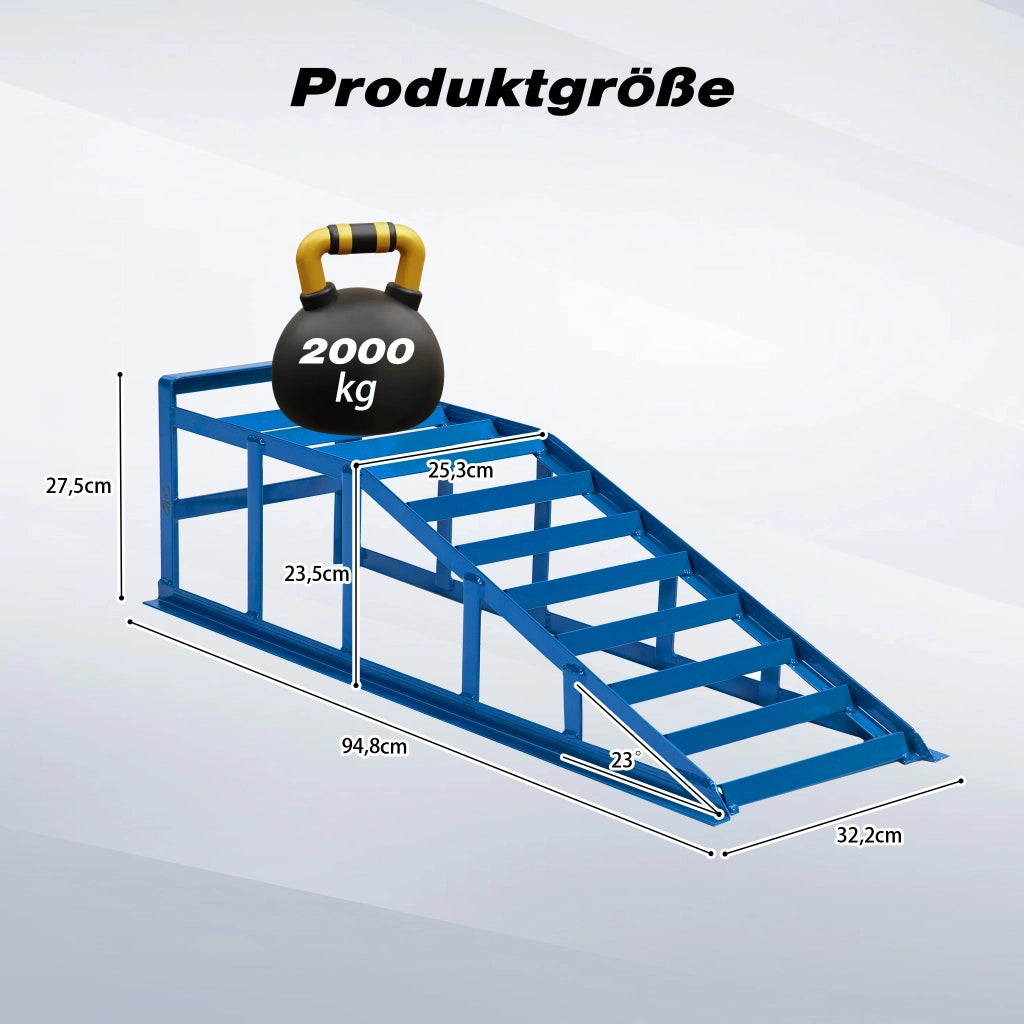 Sollevatore per auto blu da 2000 kg, sollevatore per auto per impieghi gravosi per la cura dell'auto e il cambio dell'olio, angolo di ingresso ridotto