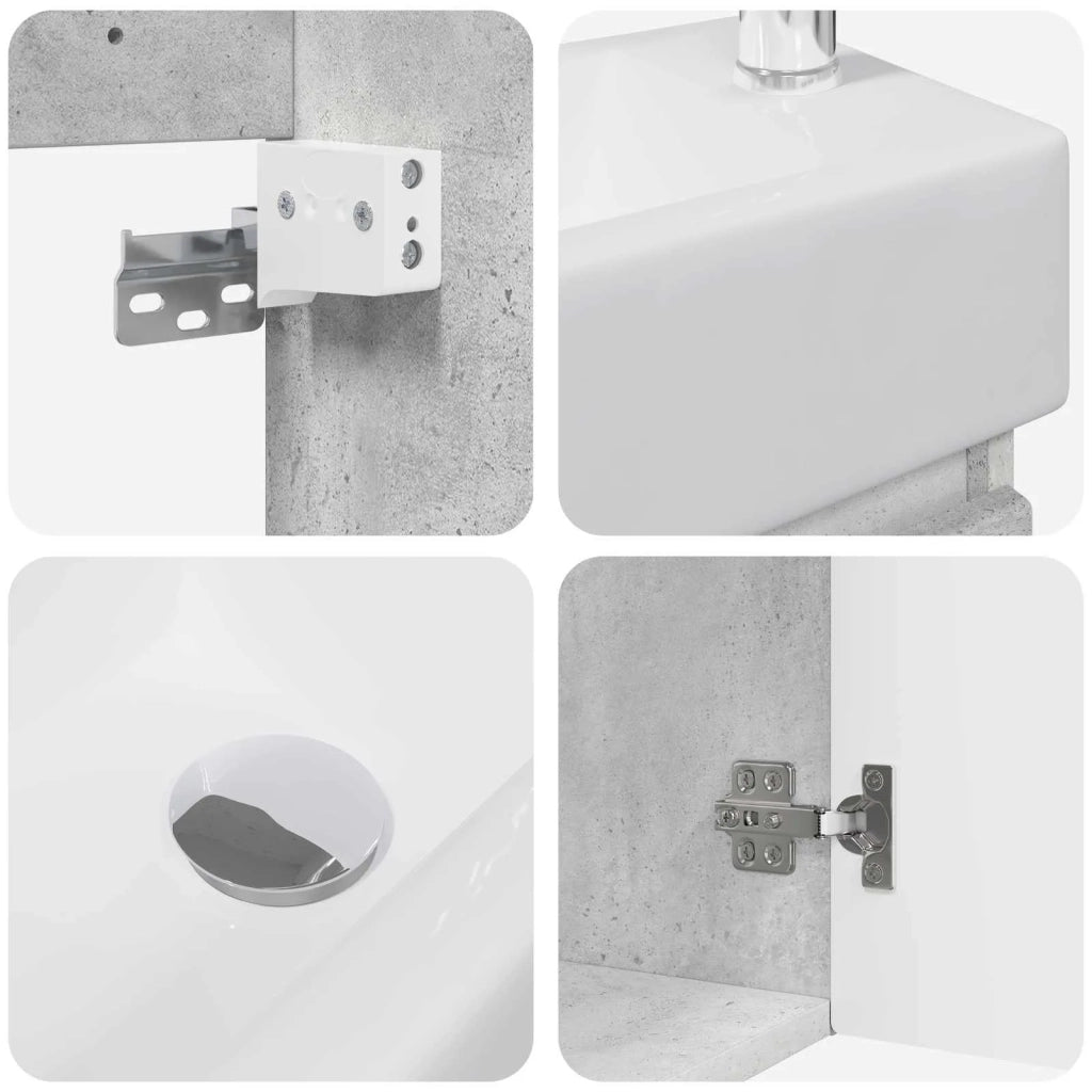 Mobile bagno con rubinetto Grigio Cemento 45,5 x 22,5 x 84 cm 889454