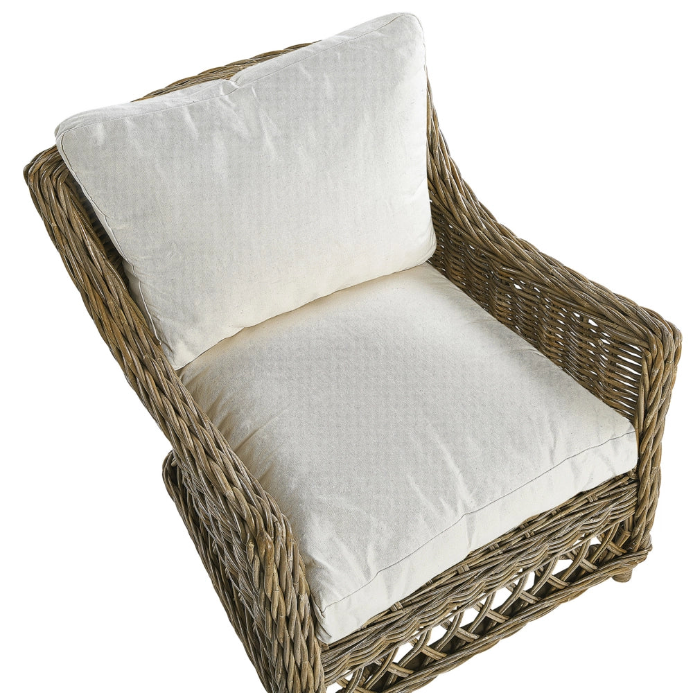 Poltrona da giardino in rattan naturale con poggiapiedi in cotone cuscini per lo schienale del sedile bianco sporco per interni ed esterni