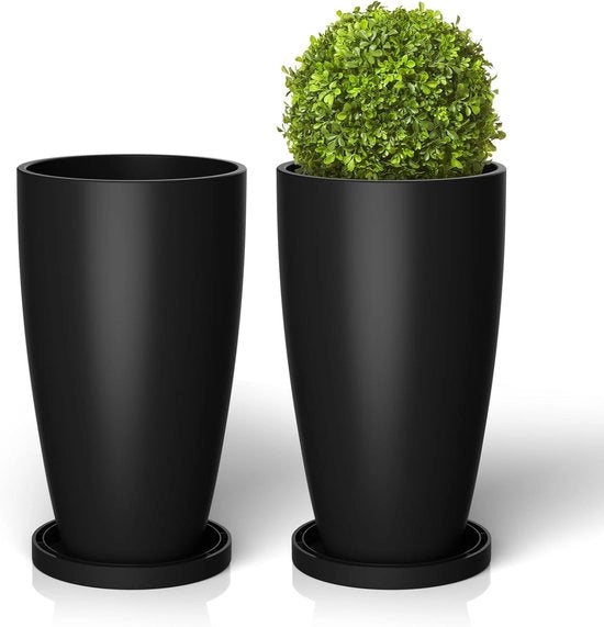Bacini per piante - Piante in vaso - Altissimi - Vasi per fiori - con fori di drenaggio - Piatto rimovibile - Balcone - Giardino all'aperto - Veranda - Terrazza - Polipropilene - Circolari - 30x30x53cm - Nero
