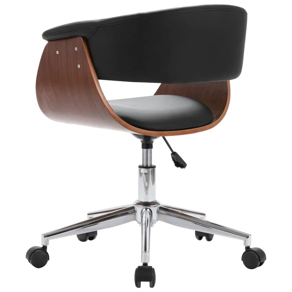 Sedia girevole da ufficio/studio in legno curvato e similpelle nera 02_0024155