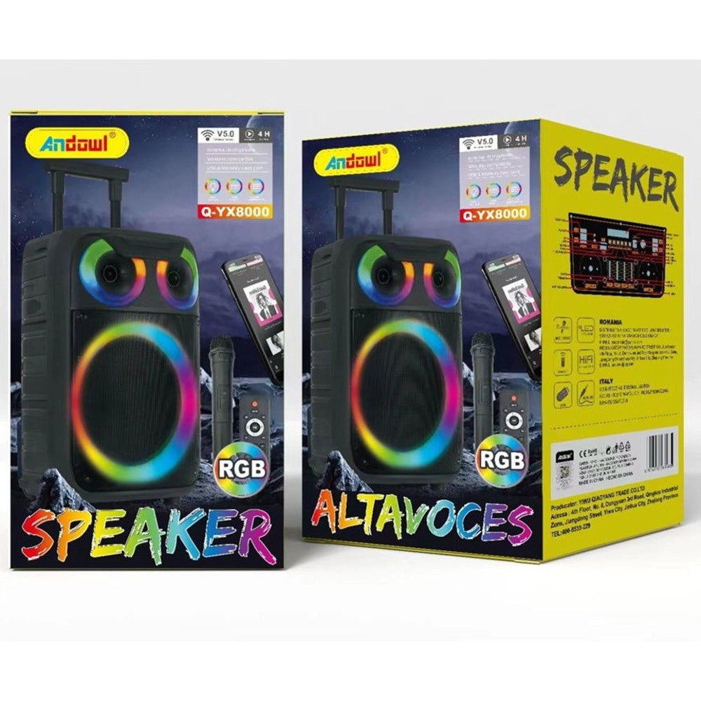 Trade Shop - Altoparlante Bluetooth Karaoke Con Microfono Telecomando Effetti Di Luce Led Rgb Q-yx8000 -