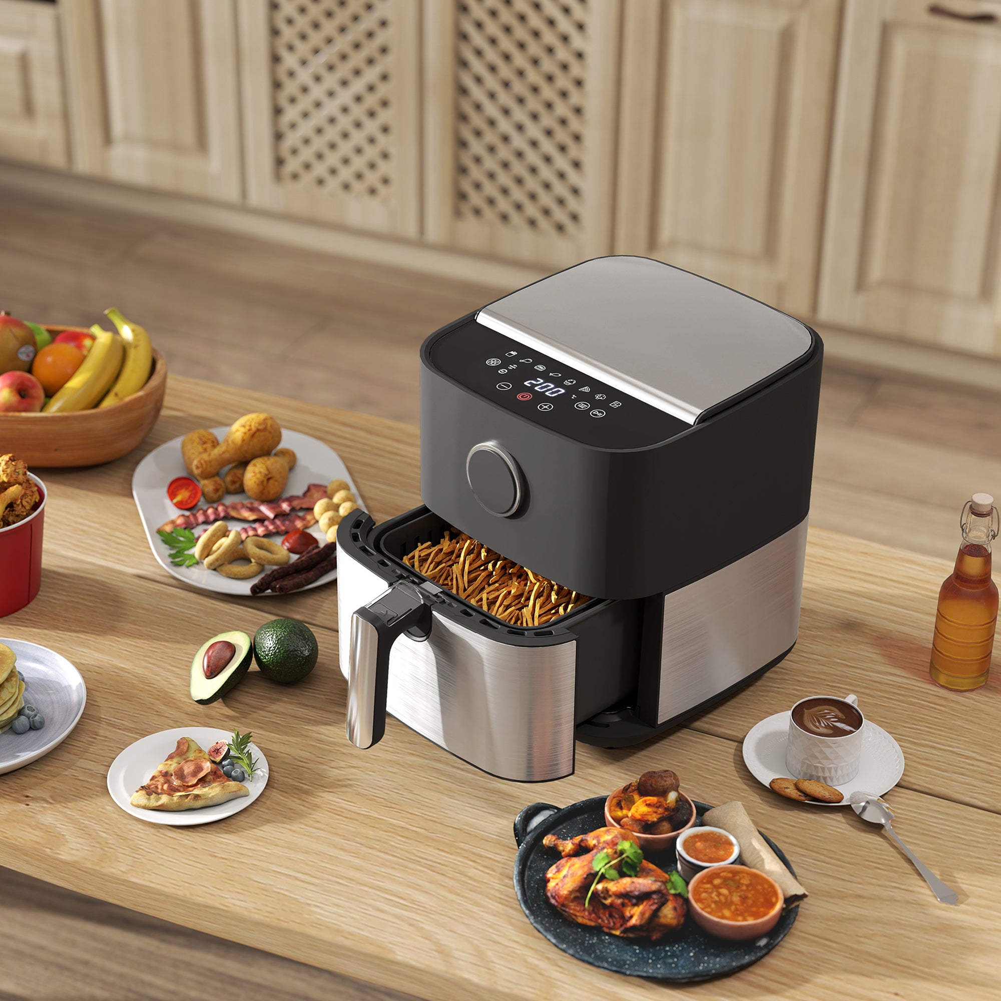 Friggitrice ad Aria Air Fryer 1700W da 6,8L con 8 Programmi di Cottura Nero