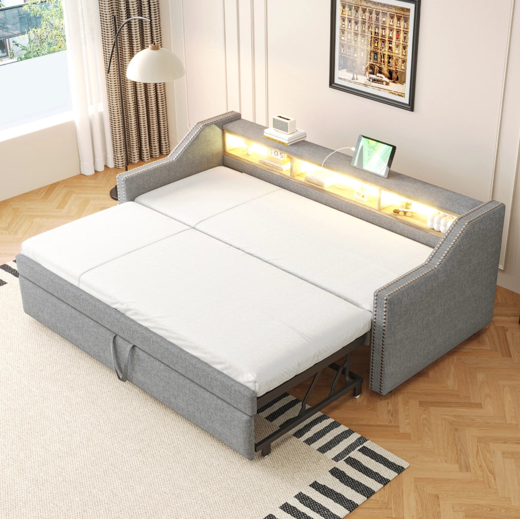 Divano letto imbottito estraibile 90/180x190 cm grigio chiaro