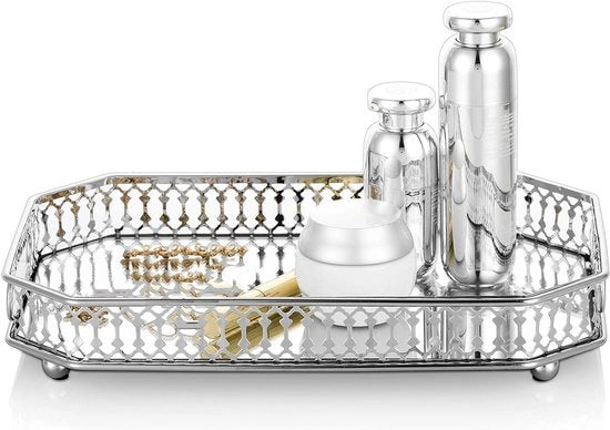 Specchio Argentato per Vanity 29cm - Organizzatore per Profumi e Cosmetici per Dresser - Decorazione per Sala da Pranzo, Sala da Soggiorno, Tavolo Decorativo Tavolo per Trucco