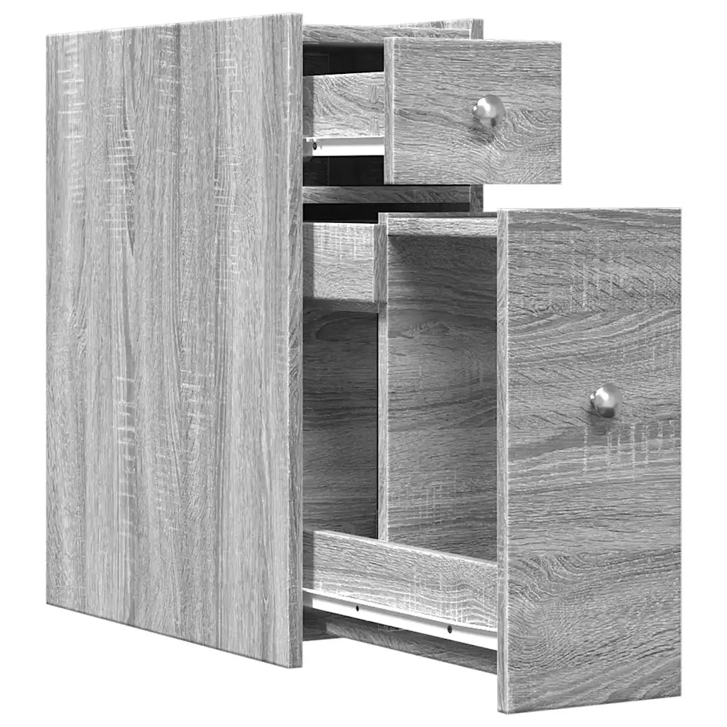 Armadietto da Bagno Stretto con Ruote Grigio Sonoma Truciolato