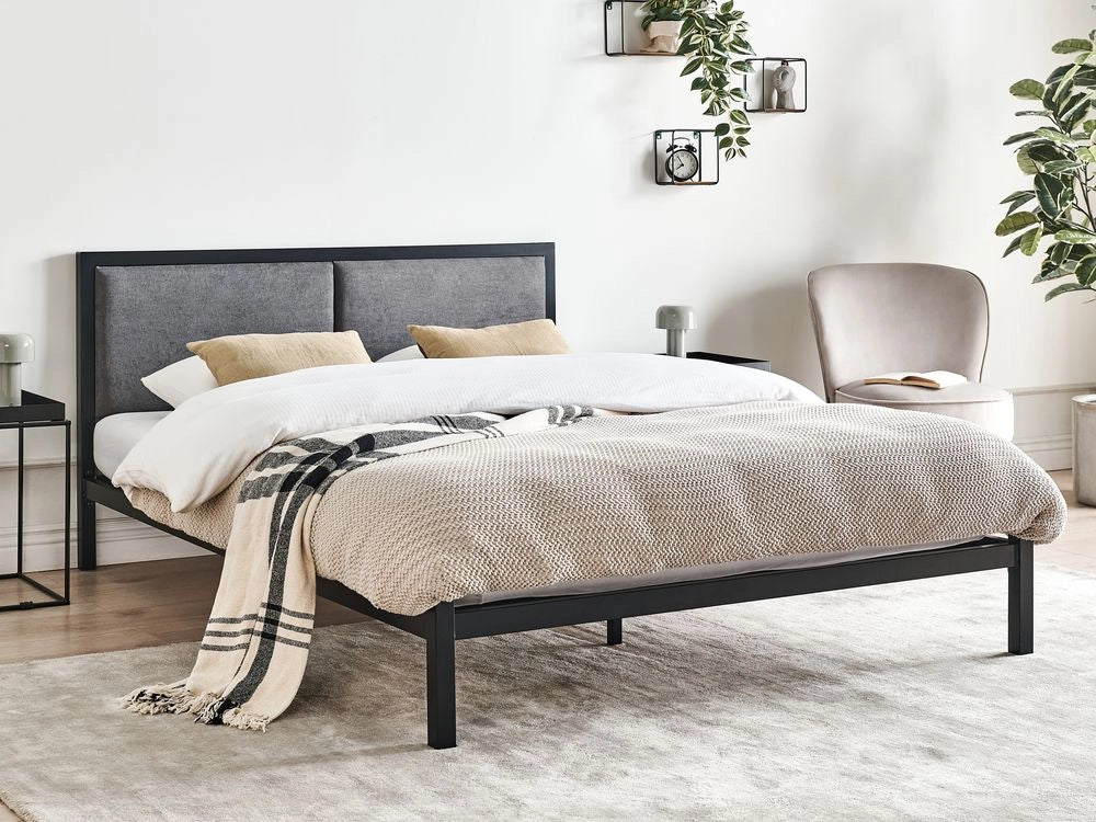 Letto in metallo Nero e Grigio 140 x 200 cm imbottita a doghe minimalista