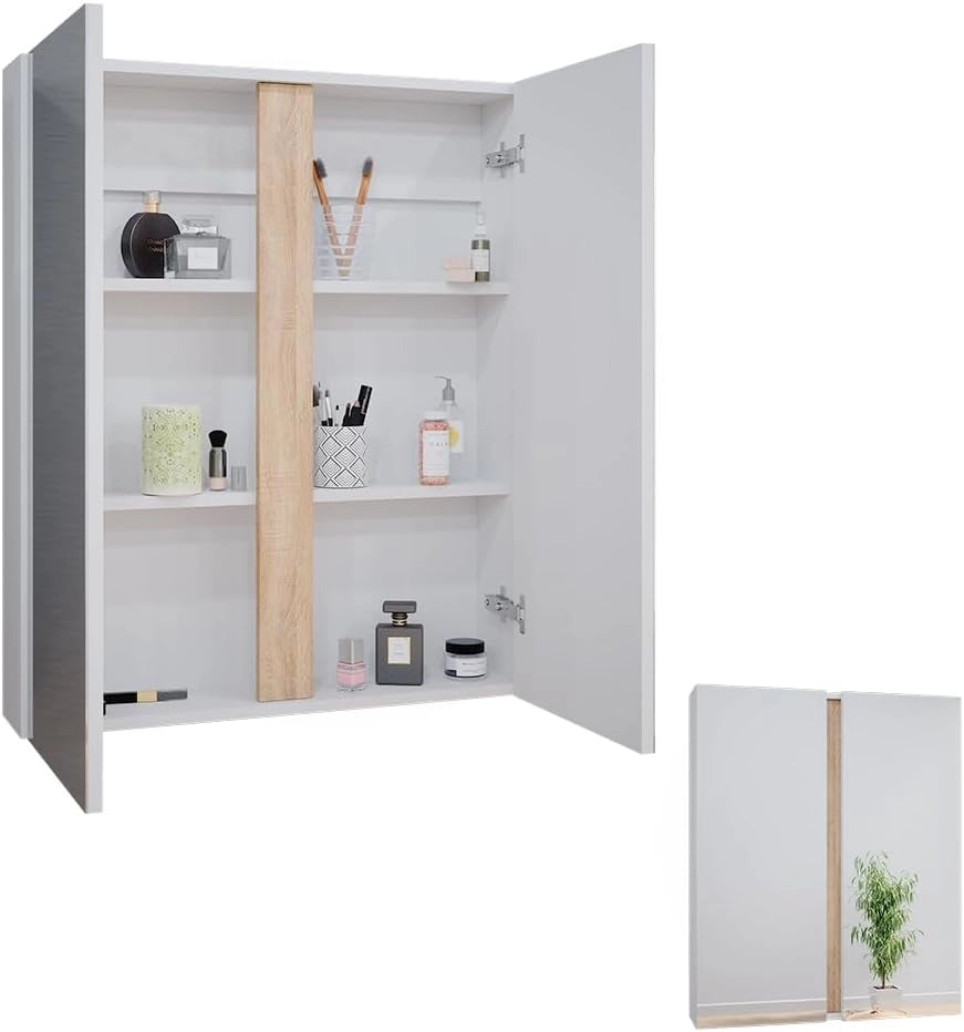 Specchio contenitore bagno Gloria, Bianco, 70.4 x 84 cm con 2 porte, con apertura per sifone e compatibile con la serie Gloria
