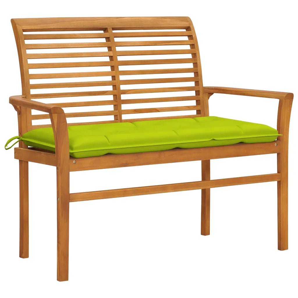 Panca da Giardino con Cuscino Verde Brillante 112 cm Legno Teak