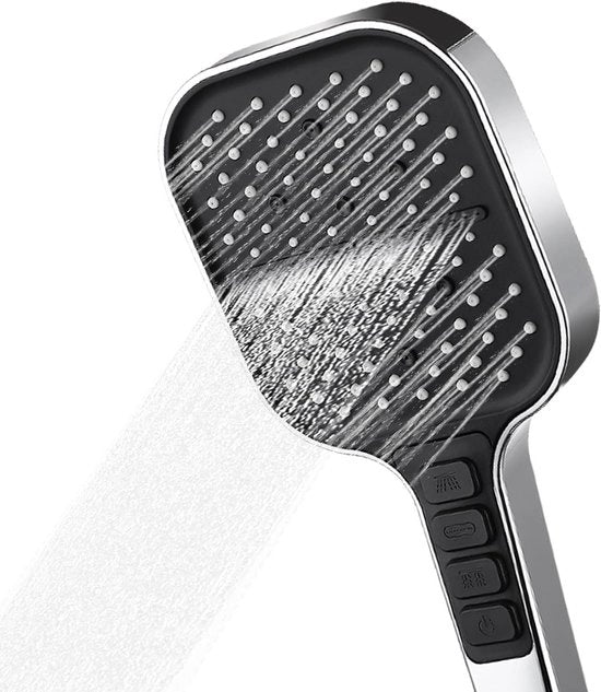 Doccia a getto con interruttore - 7 tipi di getto - Economia di acqua - Doccia con interruttore - Bocchetta di silicone auto-pulente - Regolazione con una mano - Funzione di aumento della pressione
