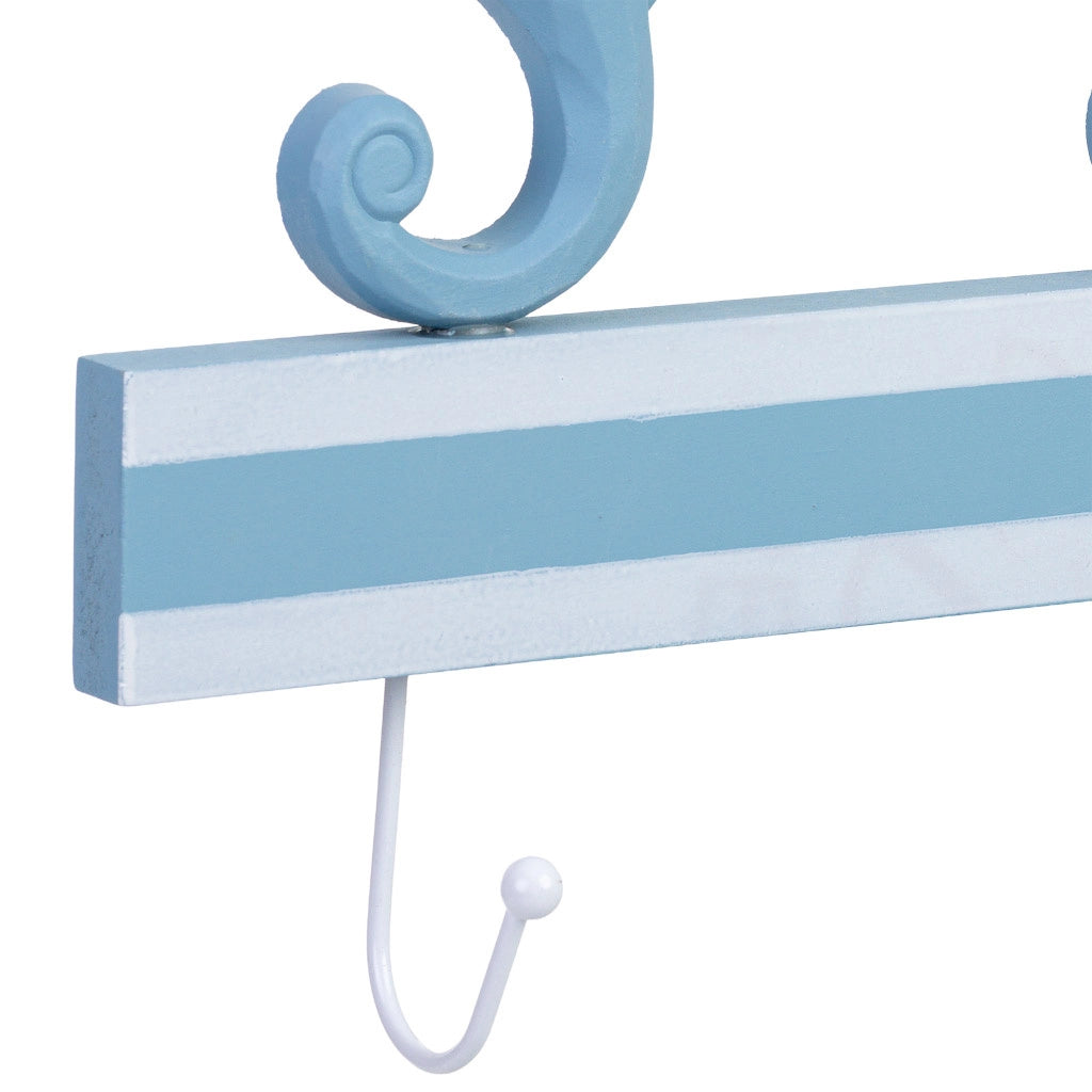 Appendiabiti da parete in legno con 2 ganci, blu, 27x5x26 cm