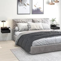 Set da 2 Comodini Sospesi per Camera da Letto con Cassetto e Mensola Superiore in Legno 35x32x22.5cm