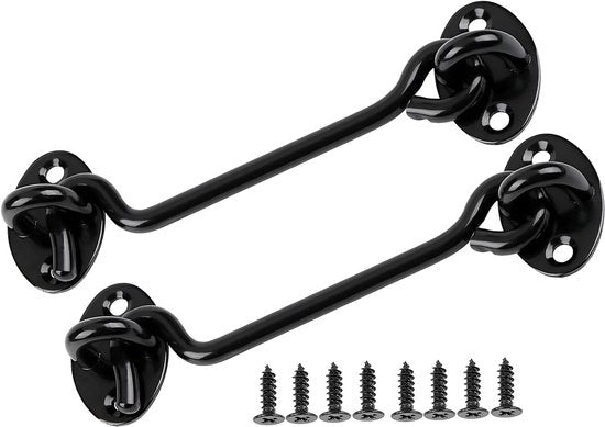 2 Viti di Sicurezza per Porta con Gancio di Blocco - 6'' - Acciaio Inossidabile - Nero - Utilizzabile per Porte Esterne e Interne