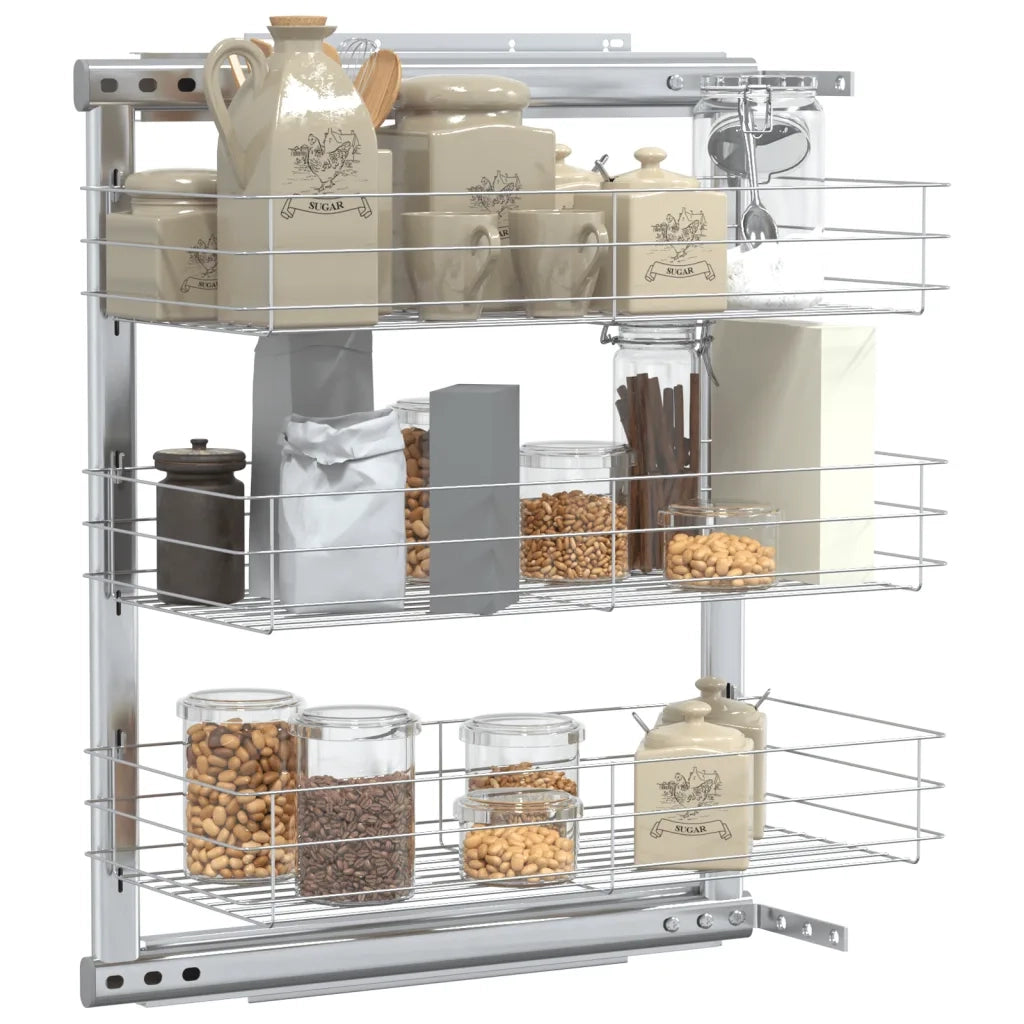 Cestino da Cucina in Rete a 3 Livelli Argento 47x25x56 cm 50969