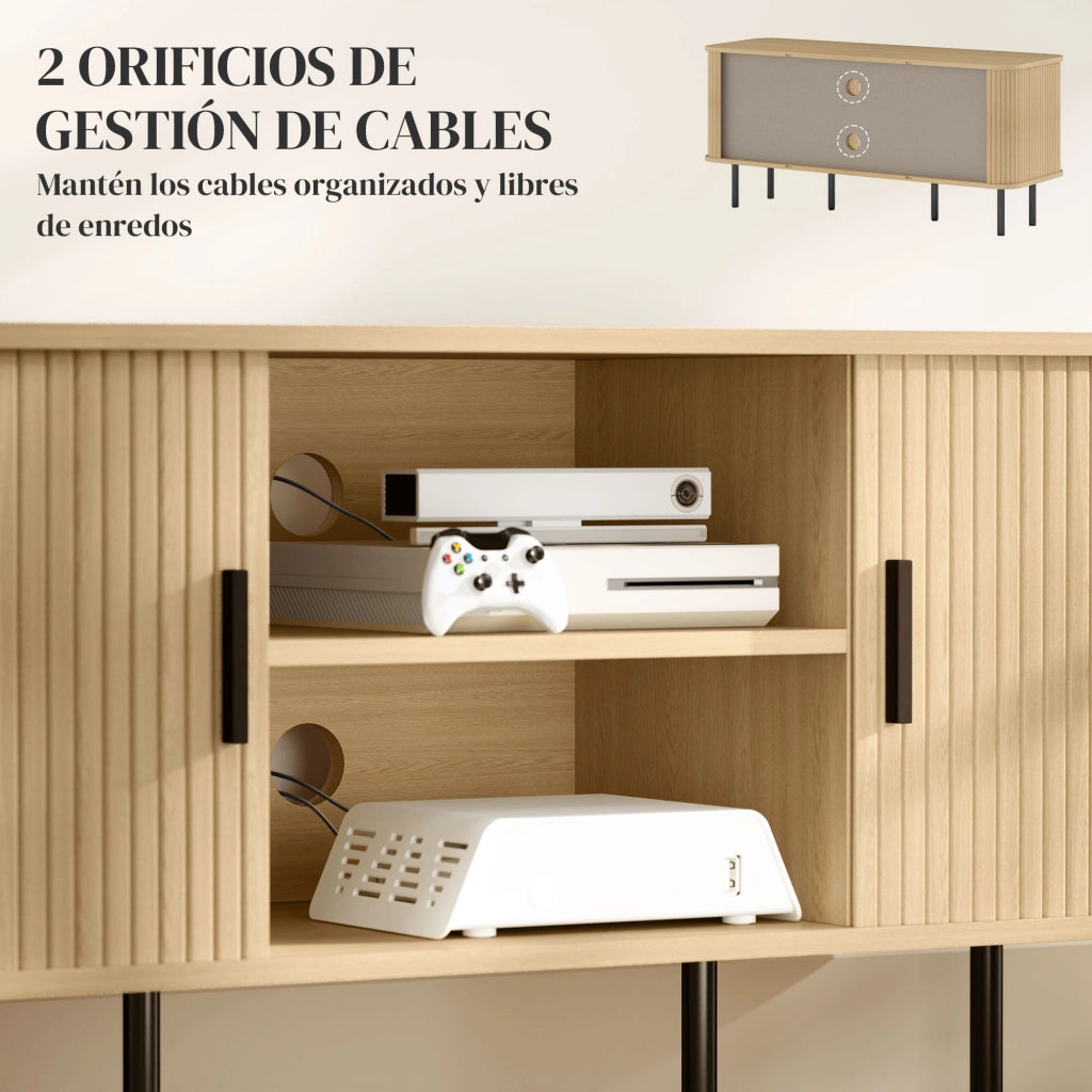 Mobile TV con ante scorrevoli e scaffali aperti ¨C zephmum ¨C rovere 120x40x55 cm