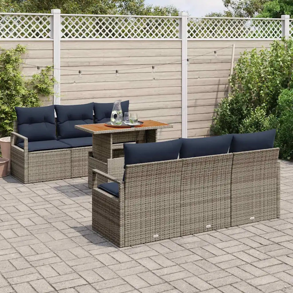 Set Divano da Giardino con cuscino 7 pcs grigio e blu navy