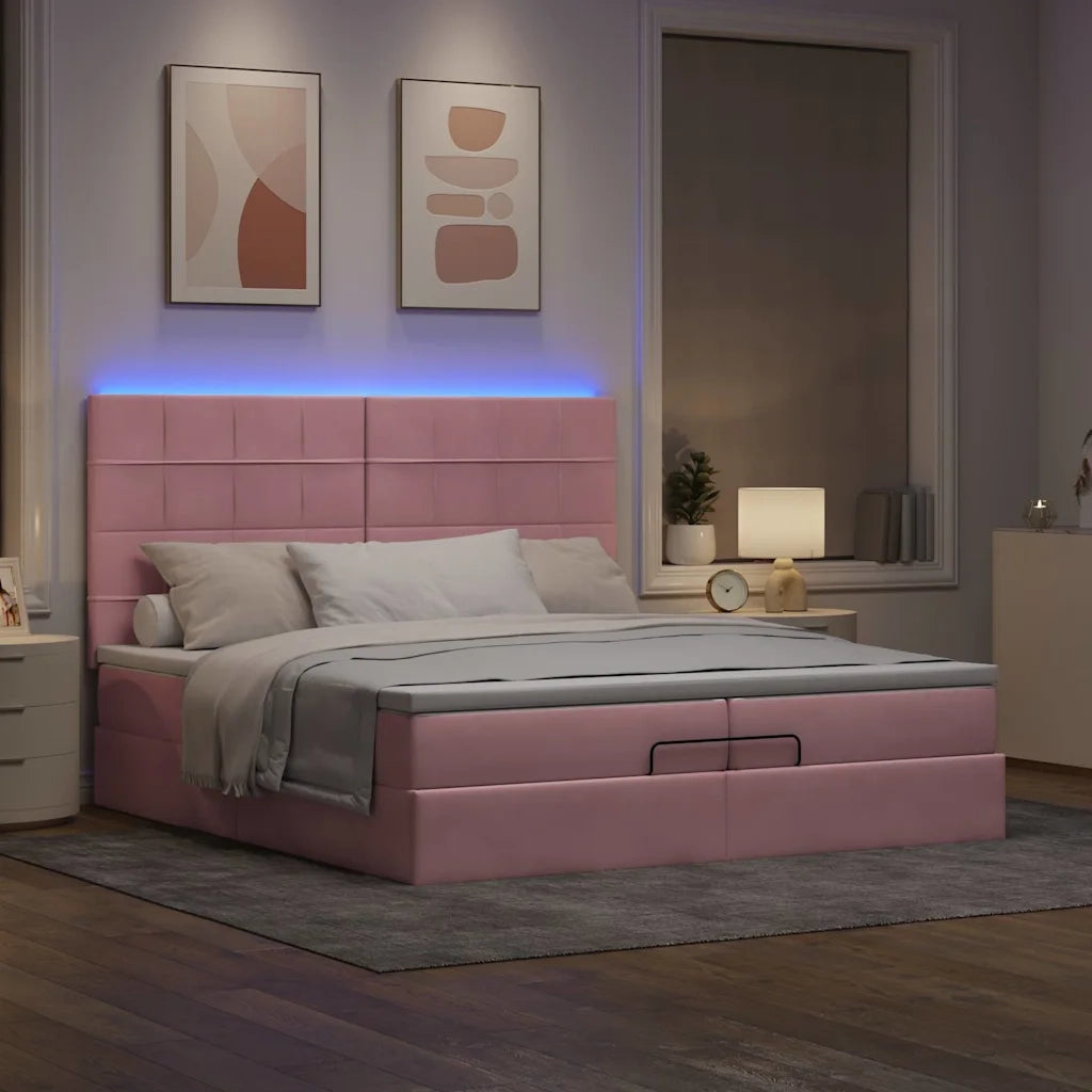 Struttura Letto Pouf con Materassi Rosa 200x200 cm Velluto 3314347