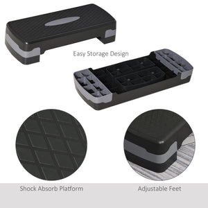 Step Fitness per Allenamento a Casa 68x29x10-15 cm in Polipropilene Nero