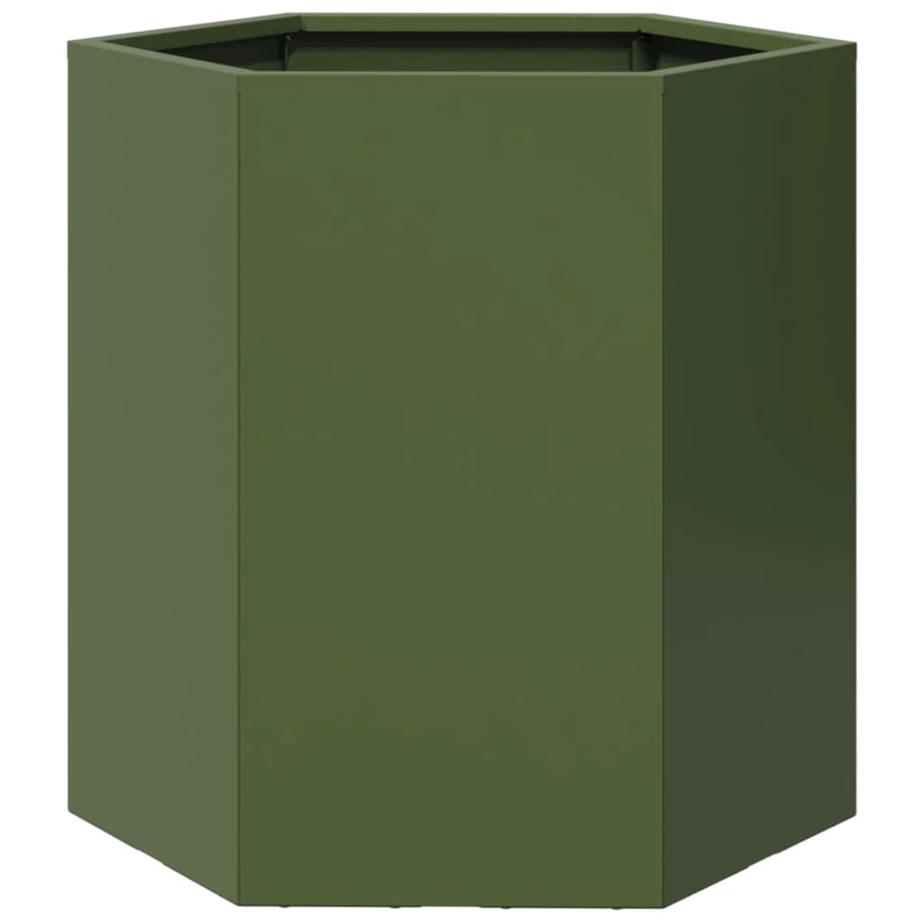 Fioriera rialzata per aiuole fioriere giardino terrazze set 2 olivo esagonale 46 x 40 x 45 cm acciaio verde 02_0039088