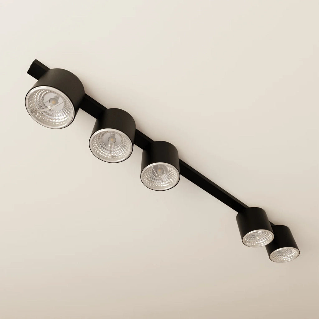 Plafoniera Moderna 5 Luci Faretti Ptah In Acciaio Nero