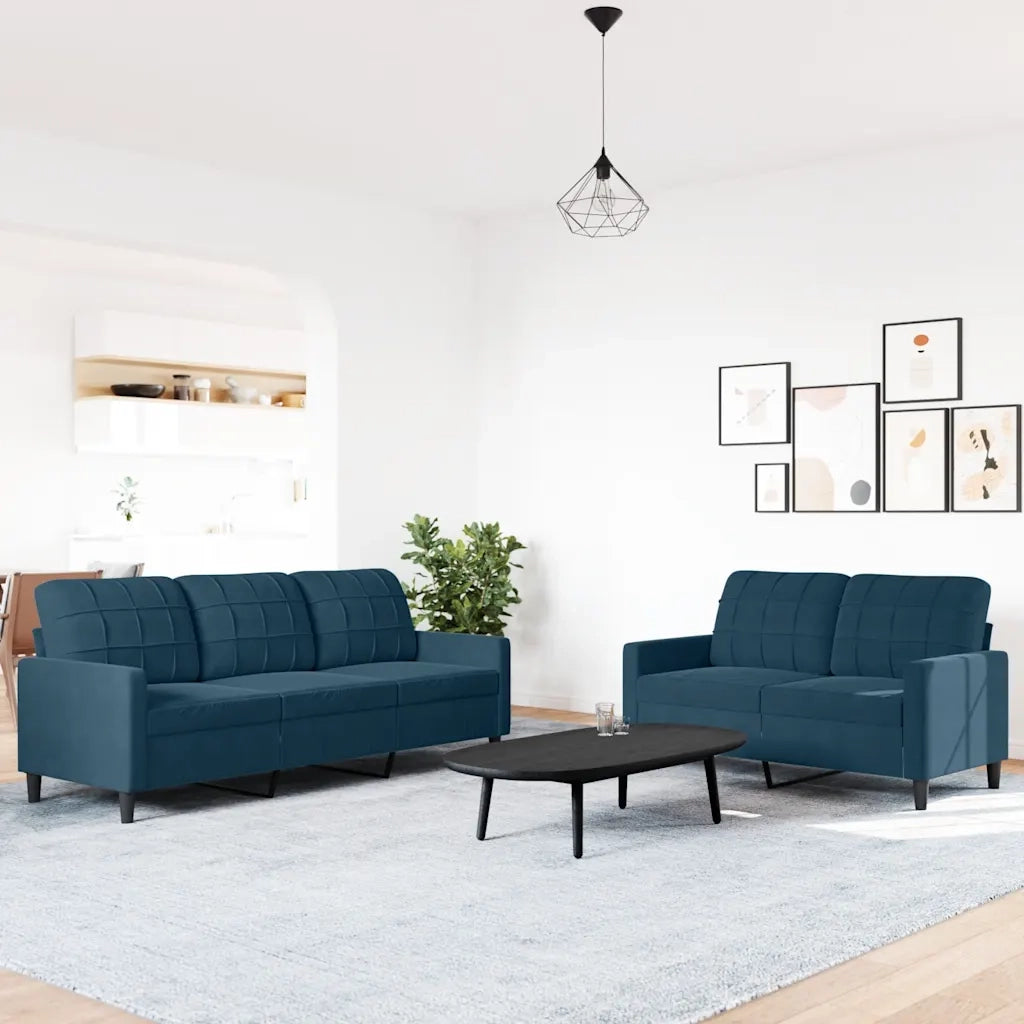 Set di Divani 2 pz con Cuscini Blu in Velluto 3278400