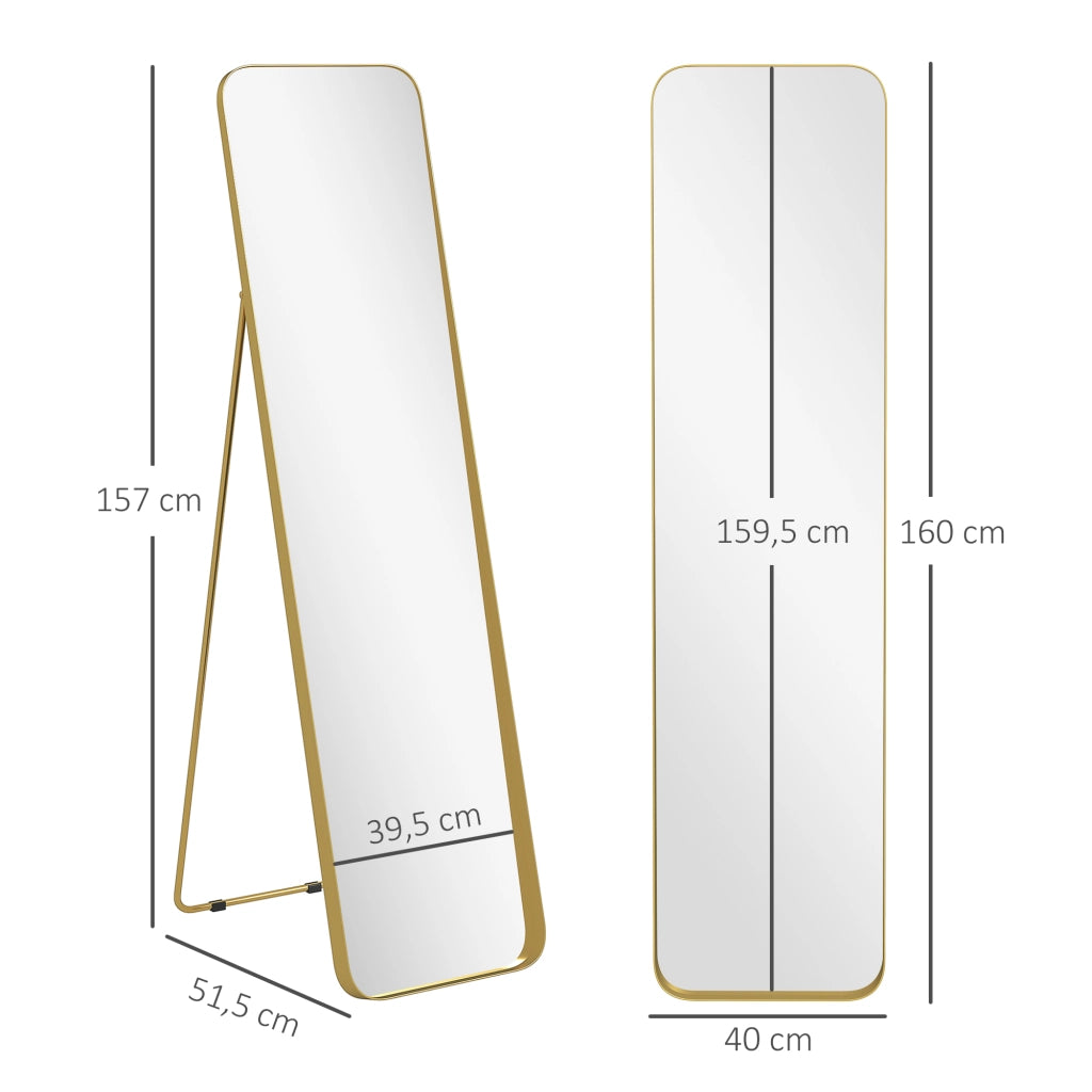Specchio a figura intera ¨C zephmum ¨C freestanding, inclinabile, metallo, MDF, 160x40 cm, oro