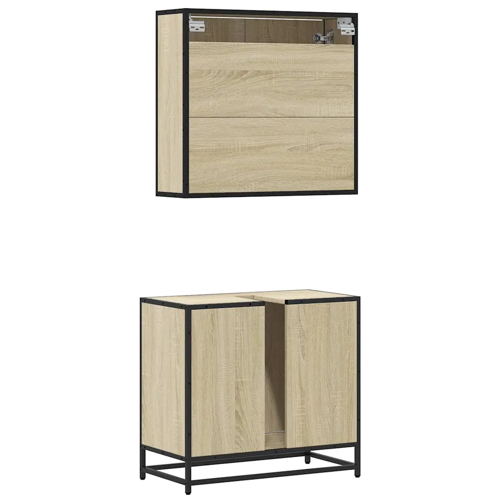 Set Mobili da Bagno 2 pz Rovere Sonoma in Legno Multistrato