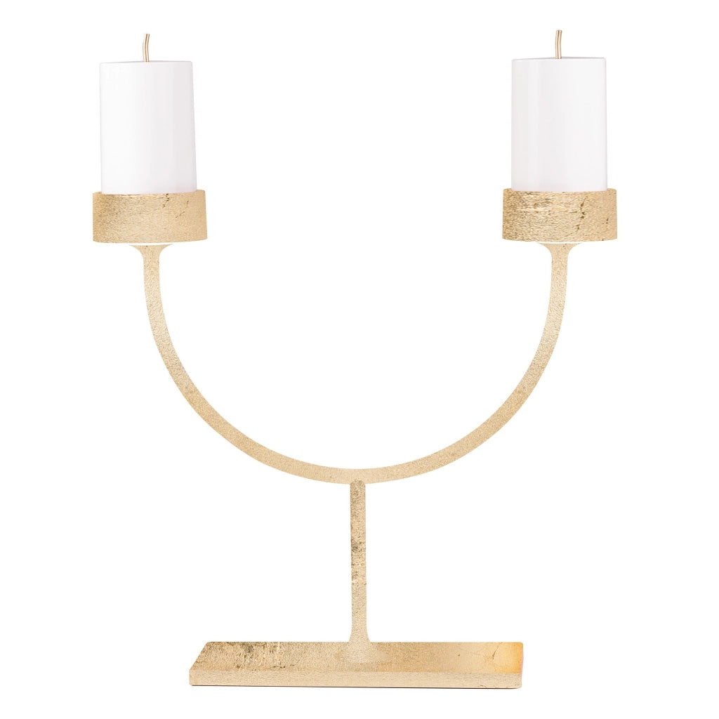 Perpetua Lampada da Tavolo a Due Bracci LED senza fili Finitura Foglia Oro Design Candelabro Struttura in Alluminio Pressofuso Ricaricabile IP54