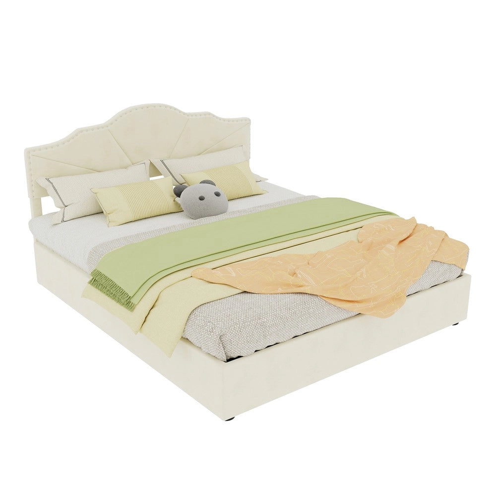 Letto Contenitore Imbottito ¨C MINIMAL ¨C Velluto Beige 160x200 con Idraulico