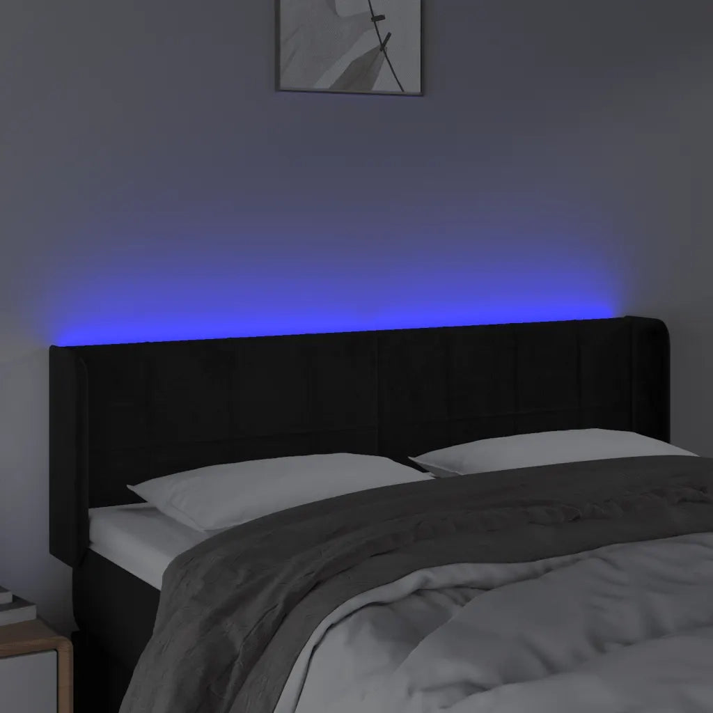 Testiera a LED Nera 147x16x78/88 cm in Velluto 3123286