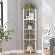 Pannello angolare, Pannello verticale, Libreria a 5 livelli, Pannello scalabile, Pannello di archiviazione, Pannello per piante per cucina, soggiorno, progetto industriale, bianco JSJ001W