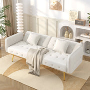Divano letto 2 posti convertibile con schienale reclinabile; 215 x 81;5 cm; velluto bianco antico