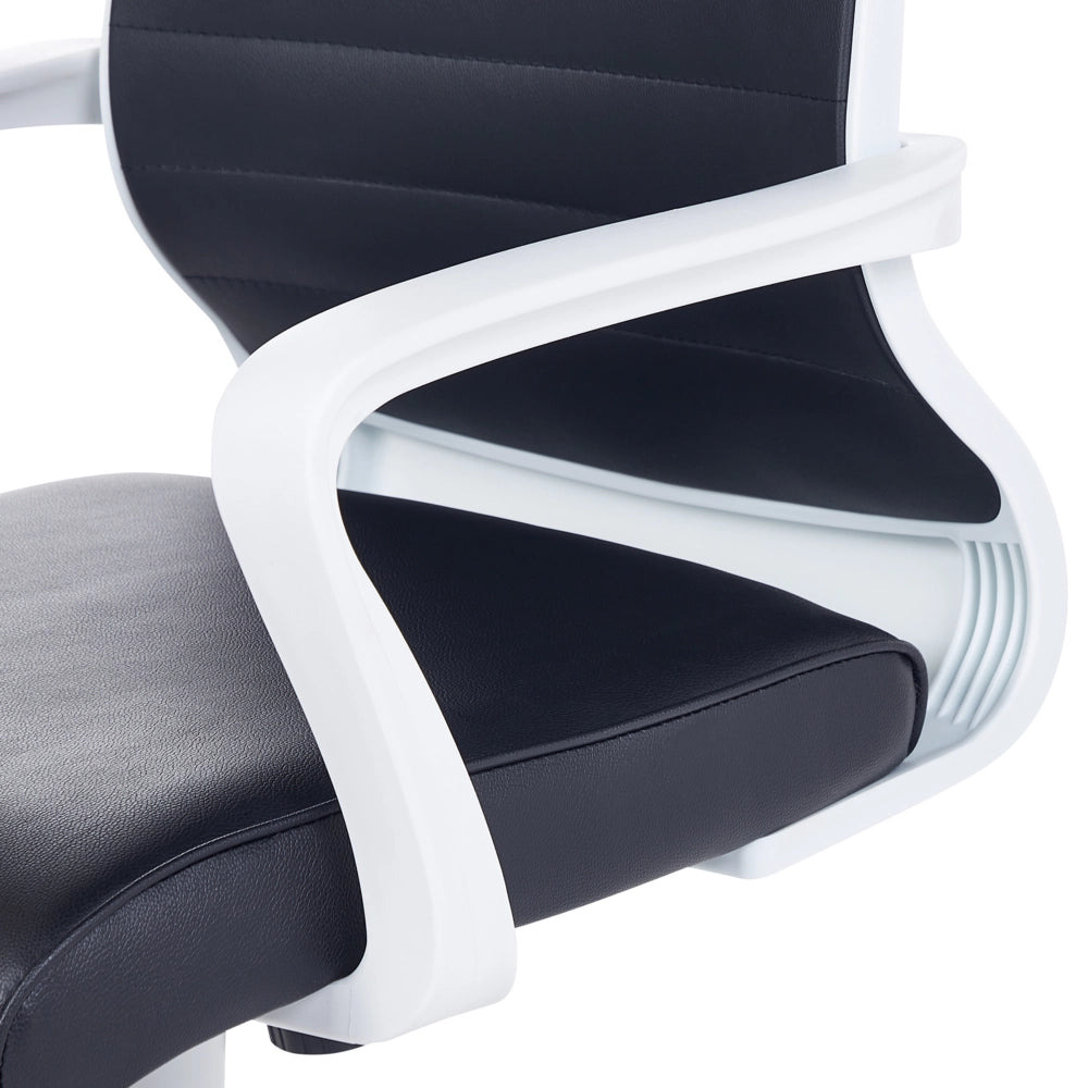 Sedia da Ufficio in Ecopelle Nera e Bianca Girevole Alzata a Gas Regolabile in Altezza con Ruote Ergonomica Moderna