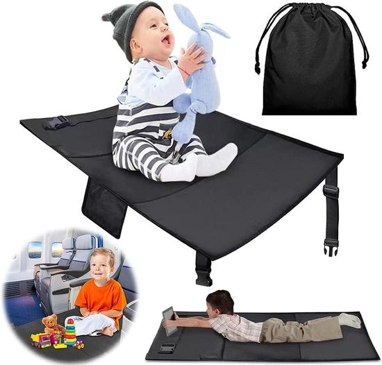 Accessori di viaggio per bambini, sostegno per piedi per bambini, accessori di viaggio per bambini, tappetino di seduta per bambini pieghevole, sostegno per piedi portatile per bambini per viaggi aerei brevi - nero