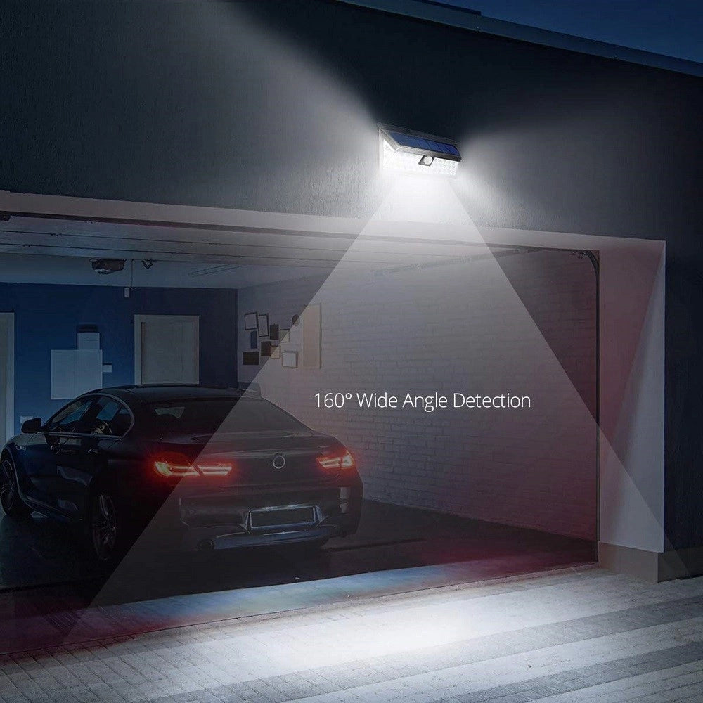 Trade Shop - Faro 190 Led Con Pannello Solare E Sensore Di Movimento Faretto Crepuscolare 30w -
