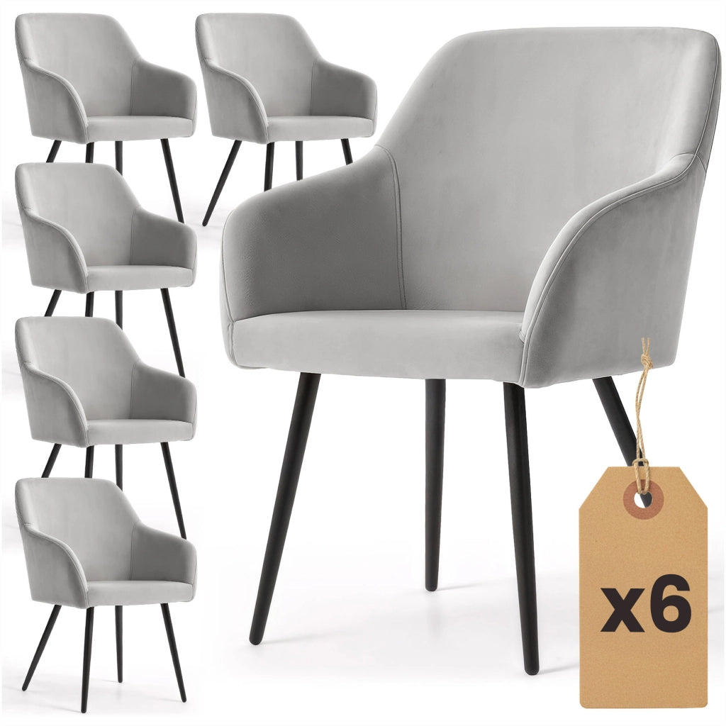 Set di 6 Sedie in velluto liscio ESTELLE Grigio gambe nere