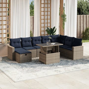 Set Divani da Giardino 9 pz con Cuscini Grigio in Polyrattan 3274871