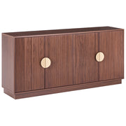 Credenza a 4 ante in MDF, colore marrone scuro, da appoggio, con ripiani e frontale scanalato, mobile contenitore per la casa