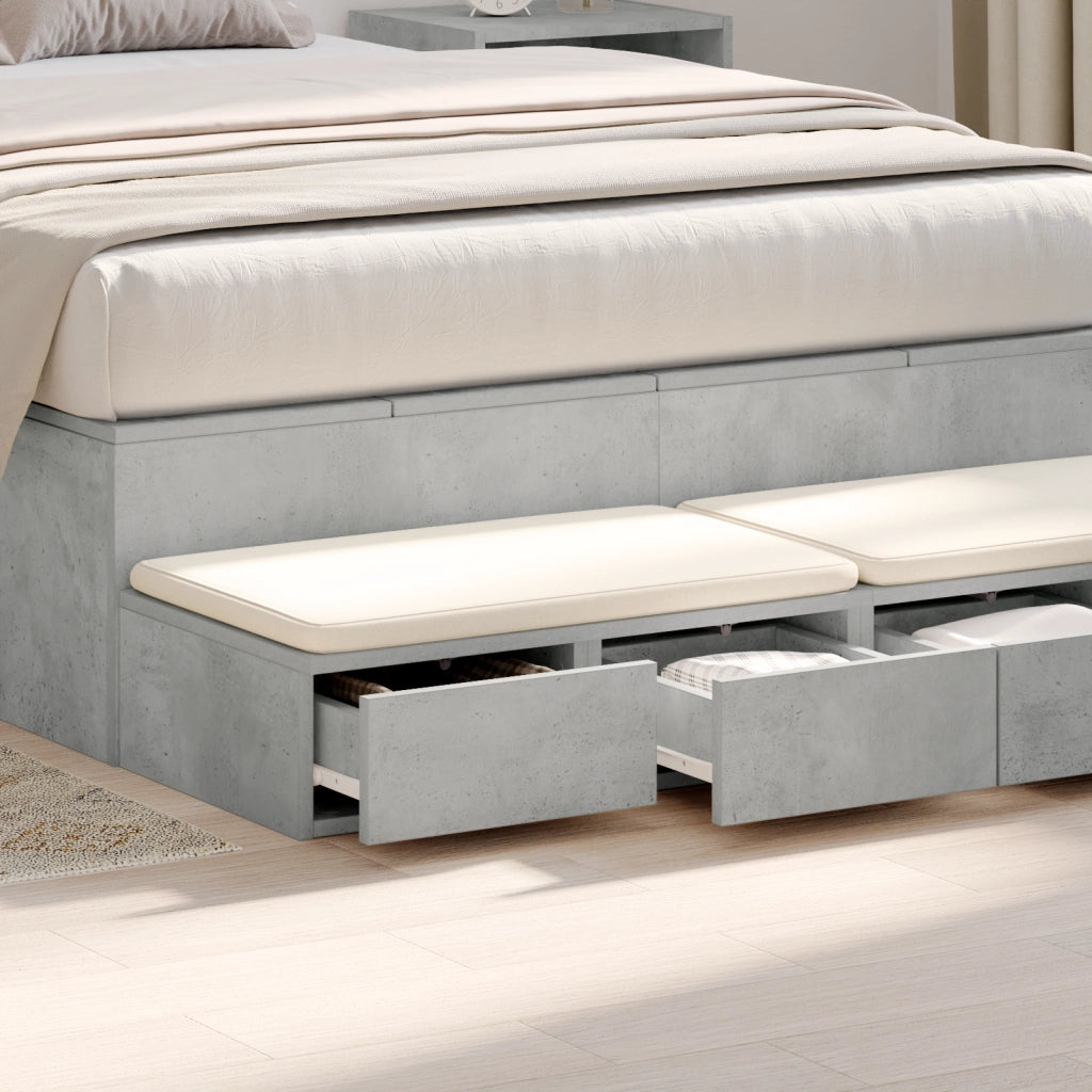 Cassetti da letto Comodino grigio in cemento 120x36.5x16.5 cm Legno ingegnerizzato