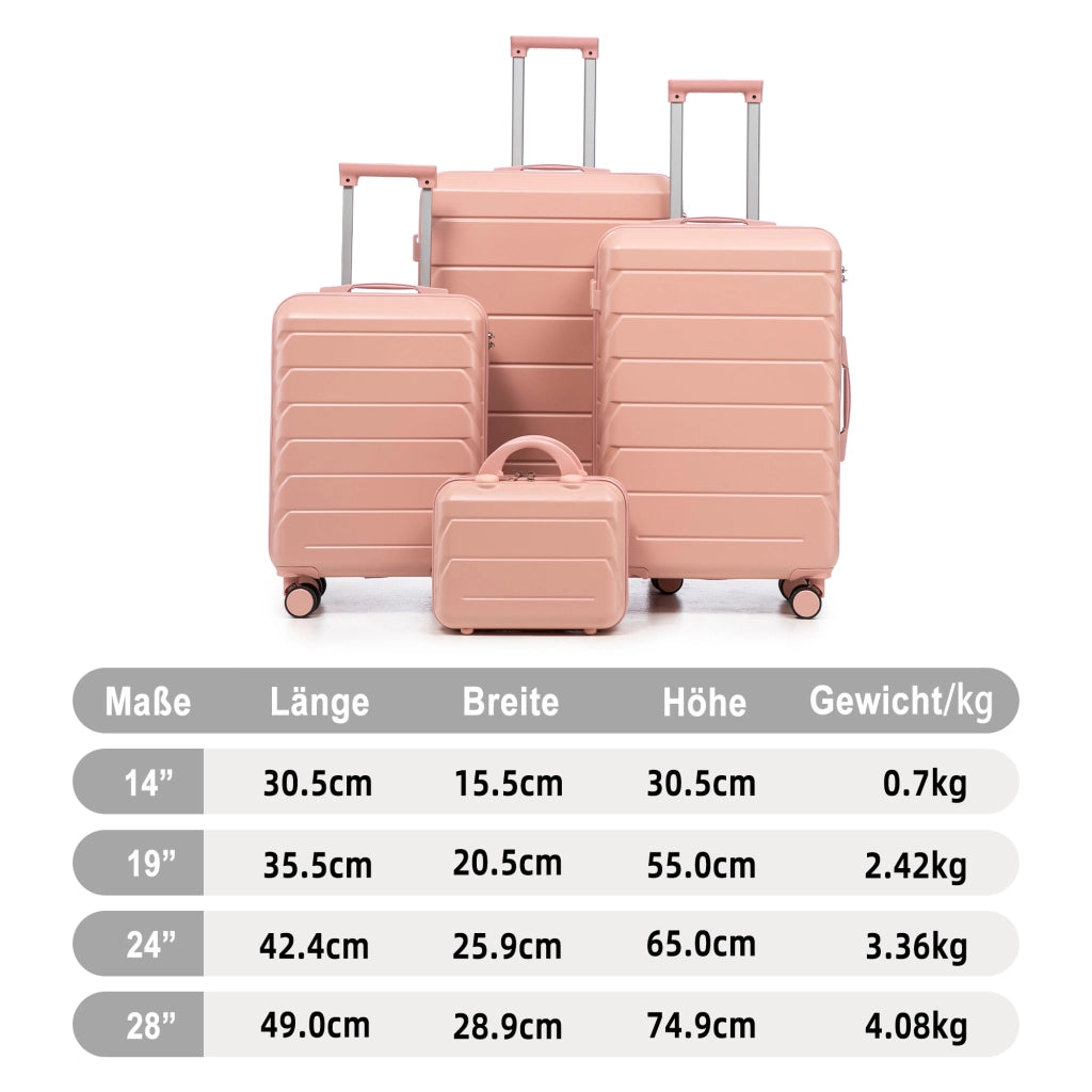 Set di valigie rigide in ABS con ruote doppie a 360 gradi manico telescopico lucchetto e beauty case rosa